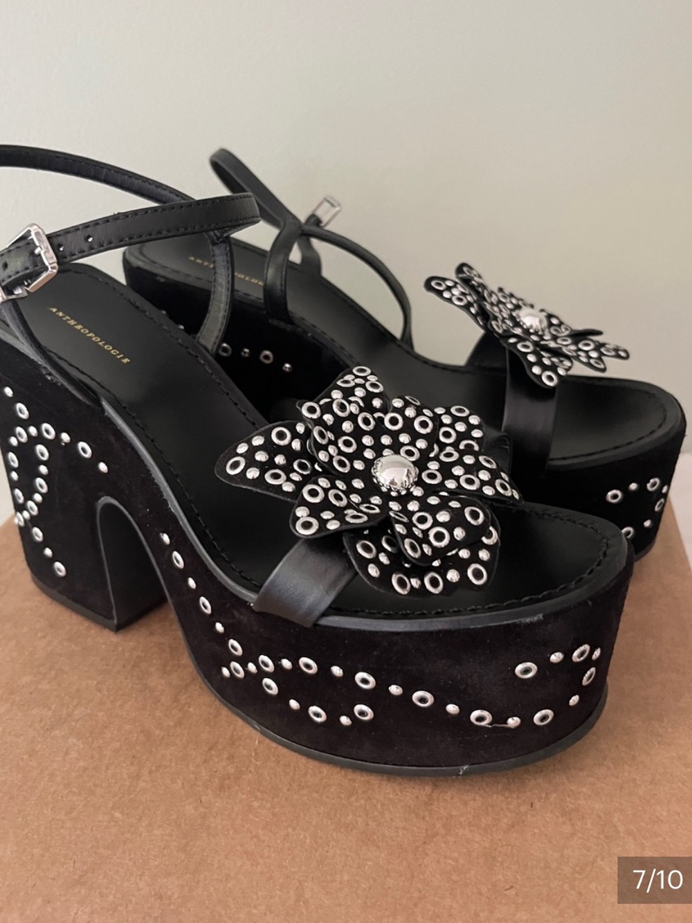 By Anthropologie Studded Flower Platform Heel - Picture 6 of 9